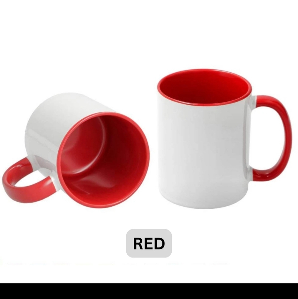 2 Pcs cup 11oz Red Inner/Handle Blank Sublimation Coffee Mugs - in gift with Box